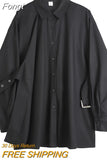 Summer Gothic Blouse Women Black Harajuku Oversize Long Sleeve Single Breasted Loose Punk Streetwear Goth Shirts Female