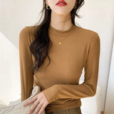 Standing Collar Modal Long-Sleeved Bottomed Shirt Women's Autumn And Winter New Pure Color Simple Half-High Collar