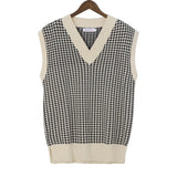 Women‘s Knitted Vest Pullovers Autumn Waistcoat Tops Sleeveless Loose Houndstooth Female Vintage Plaid Sweater