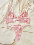 Sheer Lips Heart Embroidery Lingerie Set-Outfit
