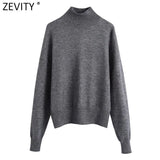 Women Simply Mock Neck Solid Green Color Casual Knitting Sweater Female Chic Basic Long Sleeve Pullovers Brand Tops