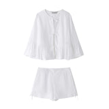 Summer Style Hollowed-Out Embroidered Shirt 8399300 Casual Shorts 8390300-Outfit