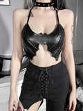 Dark Faux Pu Bat Grunge Aesthetic Emo Camis Mall Gothic Bandage Backless Sexy Crop Tops Women Summer Halter Alt