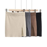 Trendy Women's Skirt Solid Color High Waist Slim And Slim Side Forked Knitted Hip Skirt-Outfit