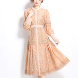 Fongt Style Dress 2025 Spring New Retro Heavy Industry Embroidery Lantern Sleeves Waist Single Buckle Large Swing Dress