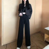 Fongt Waist Wide Leg Pants Women's Pants Autumn Hanging Feeling Loose Versatile Black Thin Suit Pants Casual Straight Leg Floor Pants-Outfit