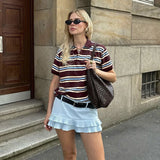 Fongt Spring Long Sleeves Vintage Striped Spoo T-Shirts For Loose T-Shirts