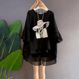 Fashion Printed Loose Patchwork Shirt Women's Clothing Oversized All-match Casual Irregular Summer Streetwear Button Blouse-Outfit