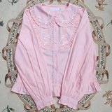Kawaii Lolita Blouses Women Elegant Bow Ruffles Peter Pan Collar Shirts Tops Girly Casual Blusas Mujer Gothic Y2k Clothes-Outfit