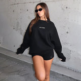 Fongt Round Collar Long Sleeves Loose Edgy Women High-Waist Print Tight Shorts Fashion Casual Babes