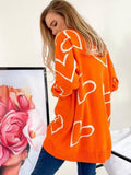 Women's Knitting Print Sweater Color Heart Single-Breasted Button Loose Casual Knitted Cardigan Sweaters Autumn V-neck