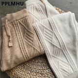 Warm Knitted Sweatpants Women's Casual High Waist Thick Harem Ankle-length Pants Korean Loose Sweater Pantalones