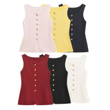 Fongt Explosion Women's Fashion Vest Gold Buckle Trim