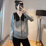 Clothing Korean Solid Color Sweaters Casual V-Neck Sweet Bow Patchwork 2023 Autumn Button Commute Loose Knitted Jumpers-Outfit