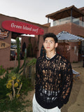 Fongt And Lonely Wind Hollow Knitted Shirt Male Sense Perspective Loose Long-Sleeved Net Eyes Twilight Twilight Tearing Up Fashion Clothes