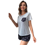 Fongt Pajamas Female Summer Short Sleeve Heart Print Thin Simple Casual Home Clothes Two Sets Can Be Worn Outside-Outfit