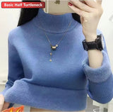 Turtleneck Slim Sweater Womem Warm Poleras Plush Lined Thicken Knit Pullover Korean Pulls Soft Knitwear Jumper Sueter