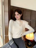 Fongt Xixi 2025 Autumn White Standard Korean Version Of Elegant Temperament Solid Color Tie With Thin Knitted Shirt Top Female 25430