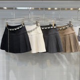 Solid Pleated Mini Skirt With Butterfly Chain-Outfit