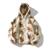 Long Sleeve Hooded Thick Casual Cartoon Pattern Bear Zipper Pocket Fleece