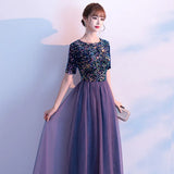 Fongt Dress 2025 New Banquet Temperament Long-Term Squins Adult Choir Show Long Dress Tibetan Blue