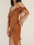 Women Y2K Ruffles Mini Dress Sexy Low Cut Slim Fit Mesh See Through Short Split Dress Summer Beach Female Vestidos-Outfit