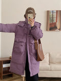 Korean Sweet Bamboo Buckle Down Jacket Female Long 2024 Winter New Hat Over The Knee Thick Warm Coat-Outfit