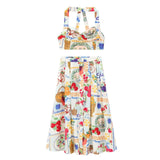 Fongt Women's INS Explosion Fashion Printed Short Blouse + Printed Cloak