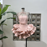 Three-Dimensional Girl Feeling Tied Cake Pony Dress Fish Bone Waist Party Dress With The Same Color Pumpkin