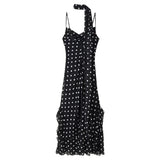 Fongt Women's Explosive Wave Dot Scarf With Lotus Leaf-Side Dress