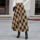 Fongt Autumn Lady High-Rise Thin Lattice A-Shaped Skirt Party Casual Loose Swing Umbrella Skirt