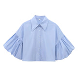 Fongt Women's Explosive Fashion Bubble Sleeve Open Shirt