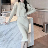 Autumn And Winter Women's Wear New French Long-Sleeved Knitted Sweater Blouse Half-Length Dress Skirt Suit Hip Skirt-Outfit
