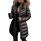 Fongt Thick Hooded Cotton Clothes Women's Long-Haired Collar Fashion Cotton Jacket Winter Cotton Clothes Women