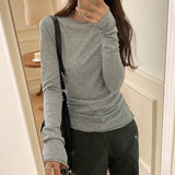 Color Long-Sleeved T-Shirt Women's Spring And Autumn 2024 New Slim And Thin Bottomed Shirt With Round Collar And Thin Folded