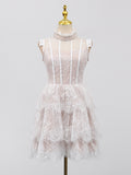 Fongt Dress Women's New Sweet Wind Lace Stitches With High-Sleeveless Short Dresses In Summer