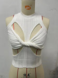 Fongt Sexy Irregular Sleeveless Hollow Kink Wool Woven Vest Women's Fashion Half High Collar Solid Color Crop-Outfit
