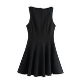 Fongt Short Dress 2025 Spring And Summer Set Wide Swing Women's Sleeveless Boat Collar Body A-Word Mini Dress