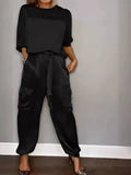 Fongt Fashion Lady Smooth Sleeve Half-Sleeveed Trompack Two-Piece Set