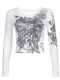 Floral Rhinestone Long Sleeve Crop Top-Outfit