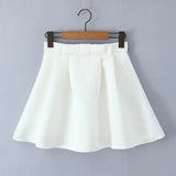 Solid Bow High Waist Mini Skirt With Lining-Outfit