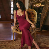 Solid Strap Mesh Bodysuit Maxi Dress-Outfit