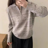 Fongt Coat Double Zipper Knit Cardigan Female Fall 2024 Design Sense Casual Loose Round Neck Sweater Top-Outfit