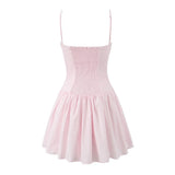 Cami Buttoned Style Pleated Tie Up Mini Dress-Outfit