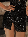 Vintage Party Split Sequin Mini Dress with Halter