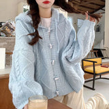 Fongt Autumn New Spring And Autumn Lazy Soft Knitted Cardigan Soft Knitted Cardigan Soft Tie Blue Hooded Sweater Coat Women Autumn And Winter