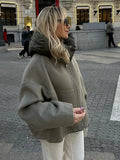 Removable Puffer Hoddie Patchwork Zipper Jacket-Outfit