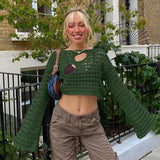 Neck Summer Girl Fashion Sexy Irregular Ripped Hollow-out Knitted