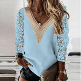 Elegant Lace Stitching Women Blouse Long Sleeve Tops Spring Hollow Out Vintage Shirt Casual Loose Clothes Blusas