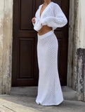 Fongt White Hollow Open Shirt Dress Women's Dress 2025 New Dress Two-Piece